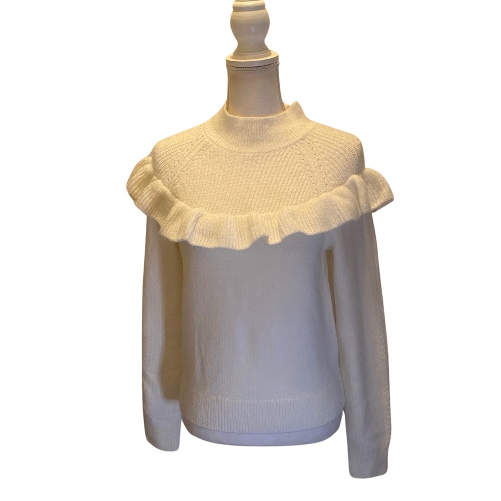 Ann Taylor Cream ruffle accent sweater